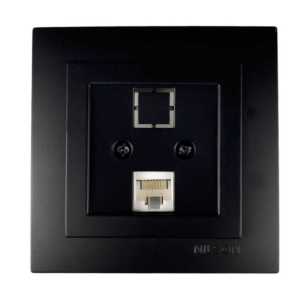 Розетка Nilson Touran чорна мат комп'ютерна  2-на CAT5e RJ45 ( 24381044 )